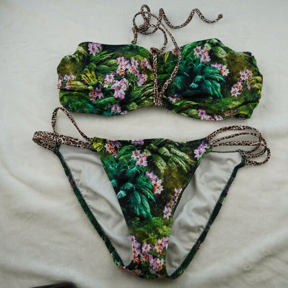 Freya Jungle Floral Bikini Set 32D Top Small Bottom Tropical‎ Print with Leopard - Picture 1 of 10